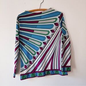 Vintage 70’s psychedelic long sleeve disco boat‎ neck top blue diamond size M